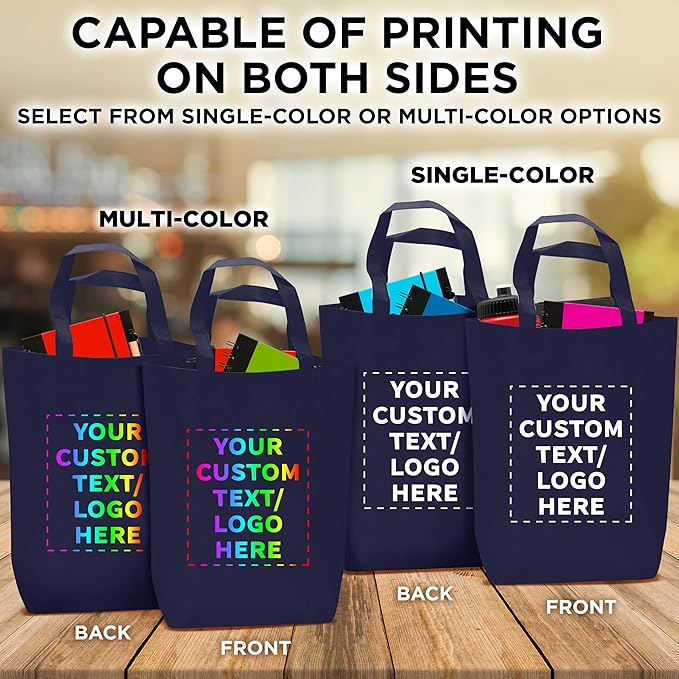 DISCOUNT PROMOS Large Reusable Heavy Duty Tote Bag Set of 10/50/100, Personalized Bulk Pack