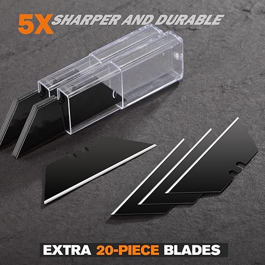 REXBETI 6 Pack Retractable Folding Utility Knife, SK5 Heavy Duty Box Cutter for Cartons, Cardboard and Boxes, Blade Storage Design, Extra 20 Blades Included
