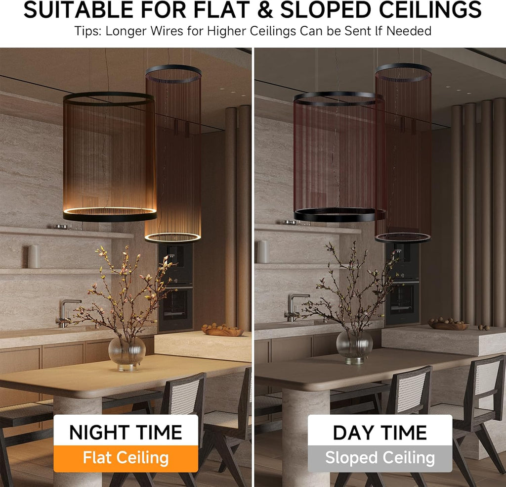 HEYAN 21.6 inch Boho Large Pendant Light - Hand Woven Thread Chandelier with Industrial Metal Rings, Technically-Processed Weave Ceiling Fixture for Living Room Dining Room Hotel Decoration