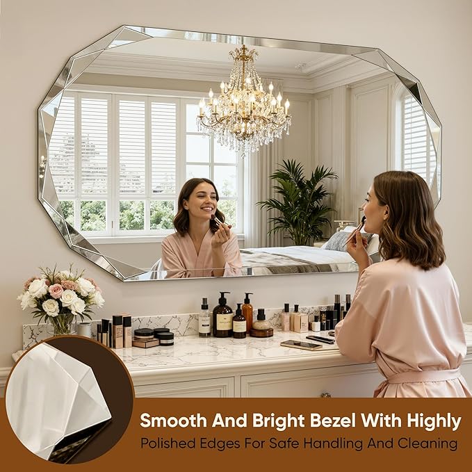 Suidia Bathroom Mirror, 30"x 48" Wall Mirror, Frameless Bathroom Mirror with Beveled Edge for Bedroom, Living Room, Entryway, Hallway, Oval Shape