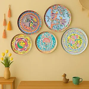 RITUALISTIC Madhubani Wall Plates for home decoration | Wall decor items for living room | Metal Wall décor | Gift items for unisex |wall art | wall showpiece| Home Décor Gift Items | Set of 5 plates