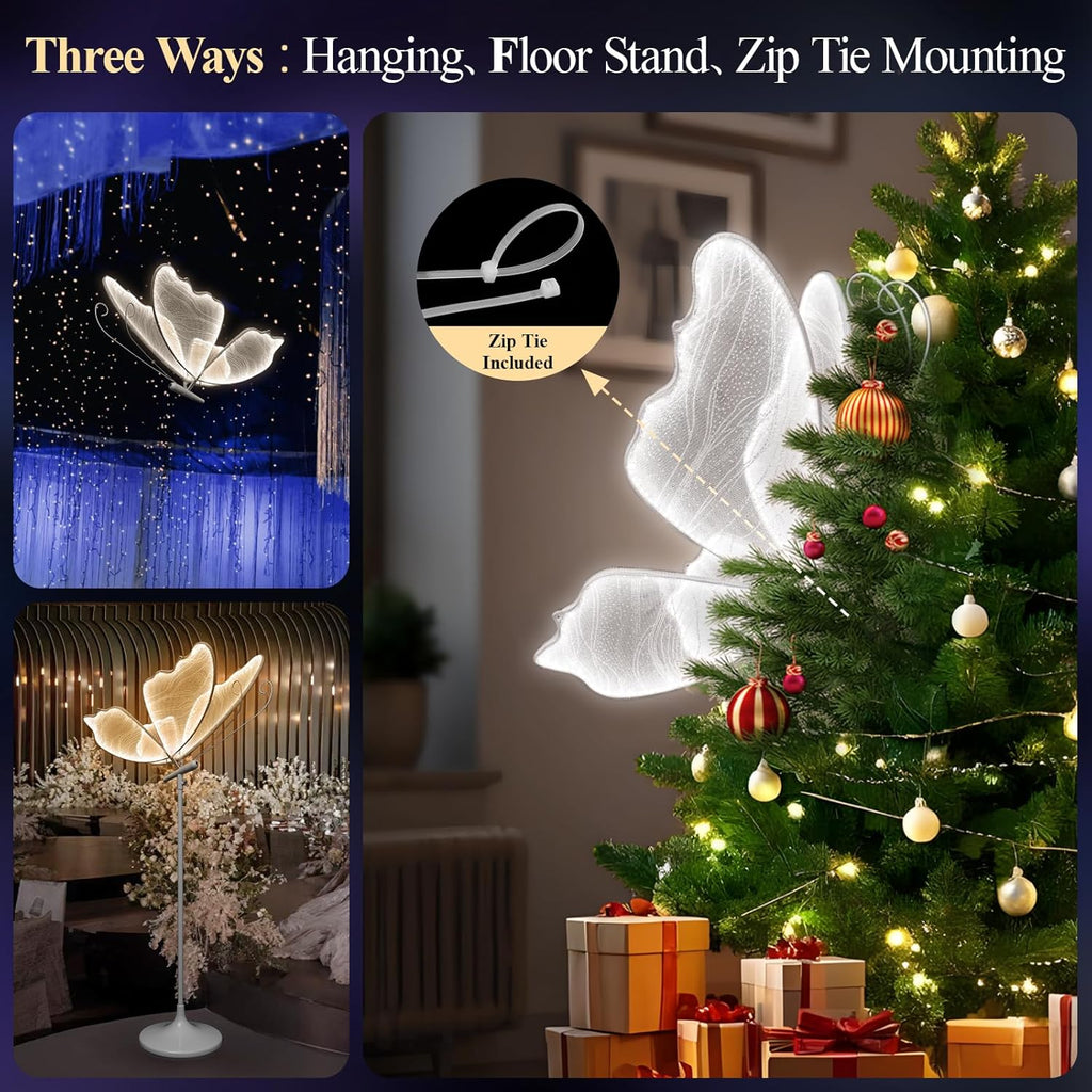 Wedding Butterfly Dimmable Floor Lamp: LED Butterflies Light with Remote Control - White & Warm Lights Butterfly Prop for Birthday Party Decoration - Baby Shower Bridal Shower Home Decor (23.6 in,2)