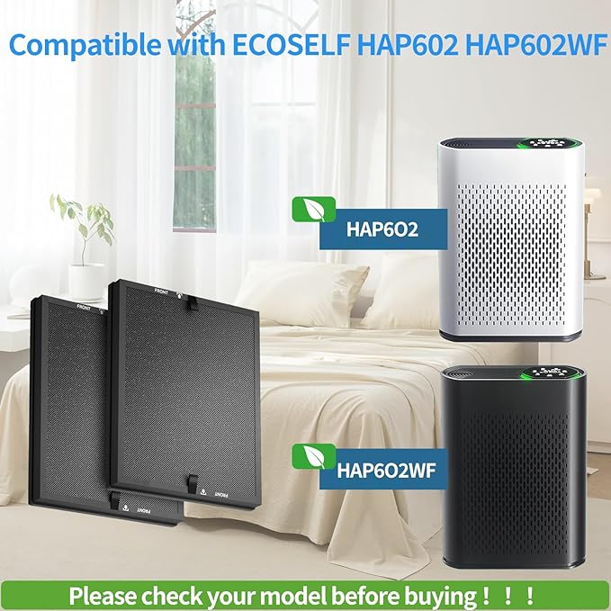 HAP602 Replacement Filter for ECOSELF HAP602/HAP602WF Air Cleaner Purifier, 3-Stage True HAP602 HEPA Filter, High-Efficient Filter Repacement for Home（2 Pack）