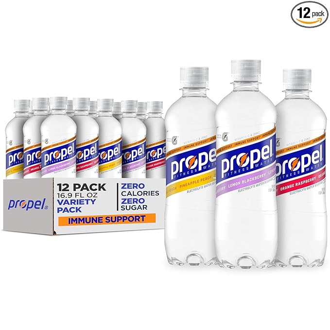 Propel Immune Support with Vitamin C + Zinc, 3 Flavor Variety Pack, 16 Fl Oz (Pack of 12)