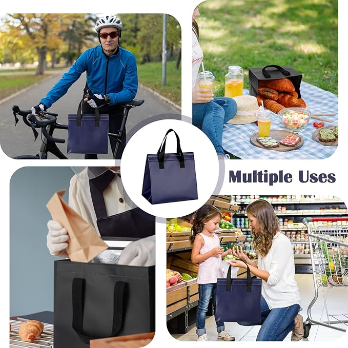 300 Pcs Insulated Take Away Bags Bulk Thermal Insulation Food for Coffee Milk Tea Hot Cold Food Fresh Seafood Cooler Pizza Delivery Bags for Catering Restaurant Grocery(Navy Blue, Black)
