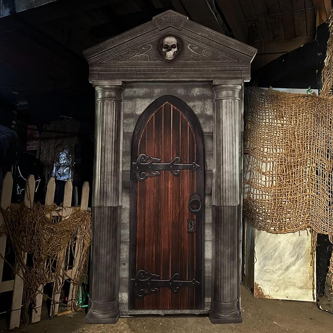 Haunted Hill Farm 6.7-Ft Animatronic Mausoleum by Tekky, Halloween Animatronic, Spooky House Wall Decoration, Creepy Indoor & Covered Outdoor Party Decor Motion-Activated Lights & Sound, LifeSize