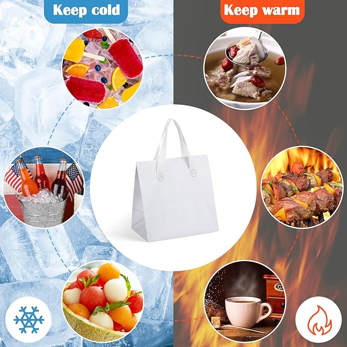 300 Pcs Insulated Take Away Bags Bulk Thermal Insulation Food for Coffee Milk Tea Hot Cold Food Fresh Seafood Cooler Pizza Delivery Bags for Catering Restaurant Grocery(White)