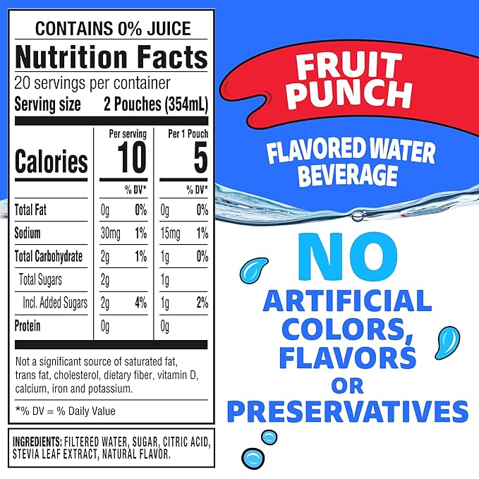 Capri Sun Roarin' Waters Fruit Punch Flavored with other natural flavor Water Beverage, 40 ct Pack, 4 Boxes of 10 Drink Pouches