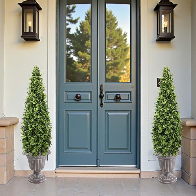 4FT Artificial Boxwood Topiary Tree Fake Topiary Potted Plants for Home Office Garden Indoor Outdoor Decoration 48INCH(2PACK)