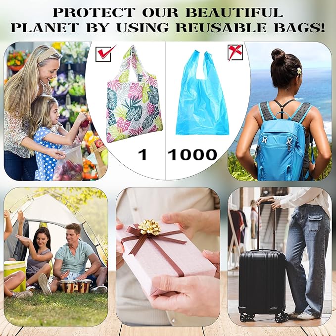 Eccliy 24 Pieces Reusable Grocery Bags Polyester Shopping Bags for Groceries Multi Colors Reusable Foldable Shopping Tote(Flower Style)