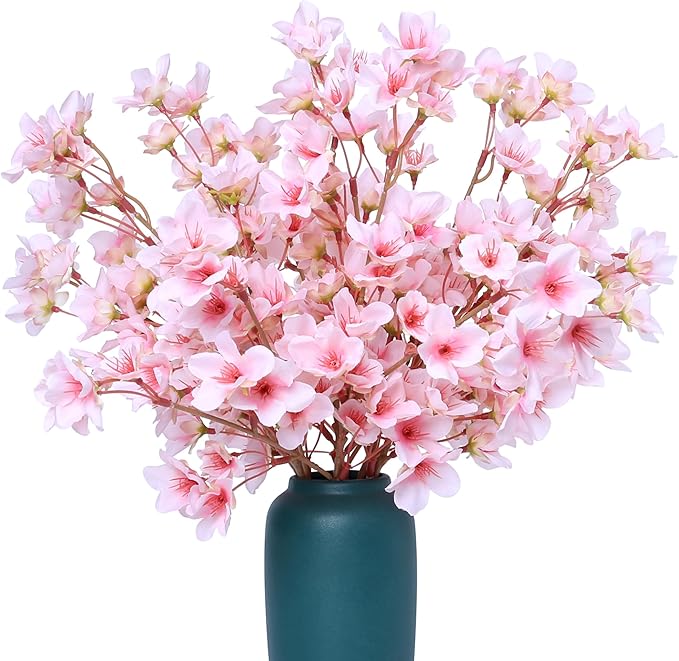 SITUMEIZI 6Pcs Artificial Cherry Blossom Branches Decor Fake Flowers 16" Silk Faux Flowers for Decoration Spring Peach Bouquet Home Wedding Bedroom Party Japanese Garden Table Centerpiece Decor(Pink)