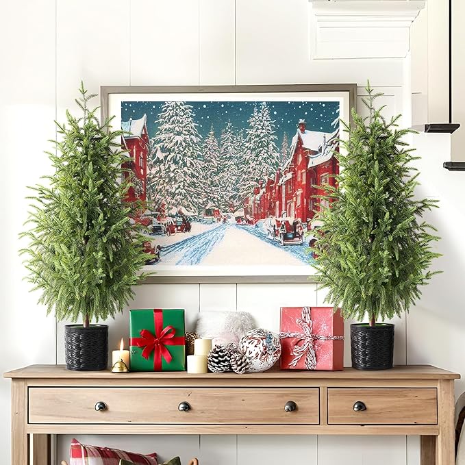Christmas Decorations - Outdoor Christmas Tree - 2 Pack 3FT Artificial Norfolk Pine Tree - Xmas Decor for Home Indoor Outdoor Entryway Party Living Room Office Porch