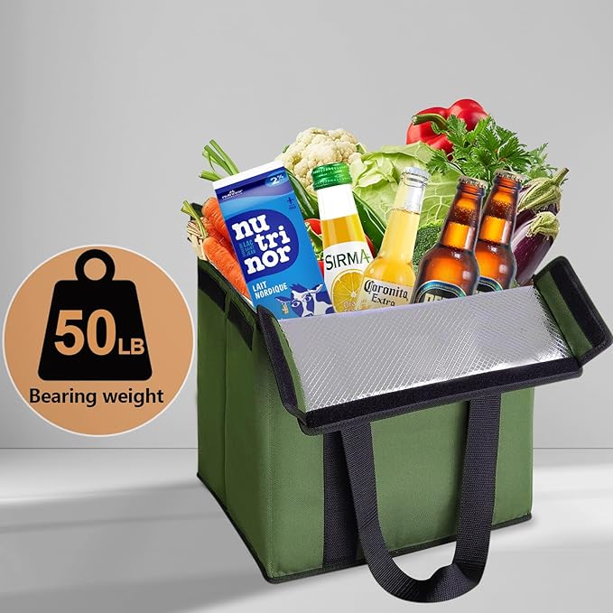 HATHOR Hot Cold Insulated Grocery Bags Reusable Stackable Collapsible Foldable Cooler Boxie Bag Shoping Totes for Groceries in Car, Frozen Food & Travel