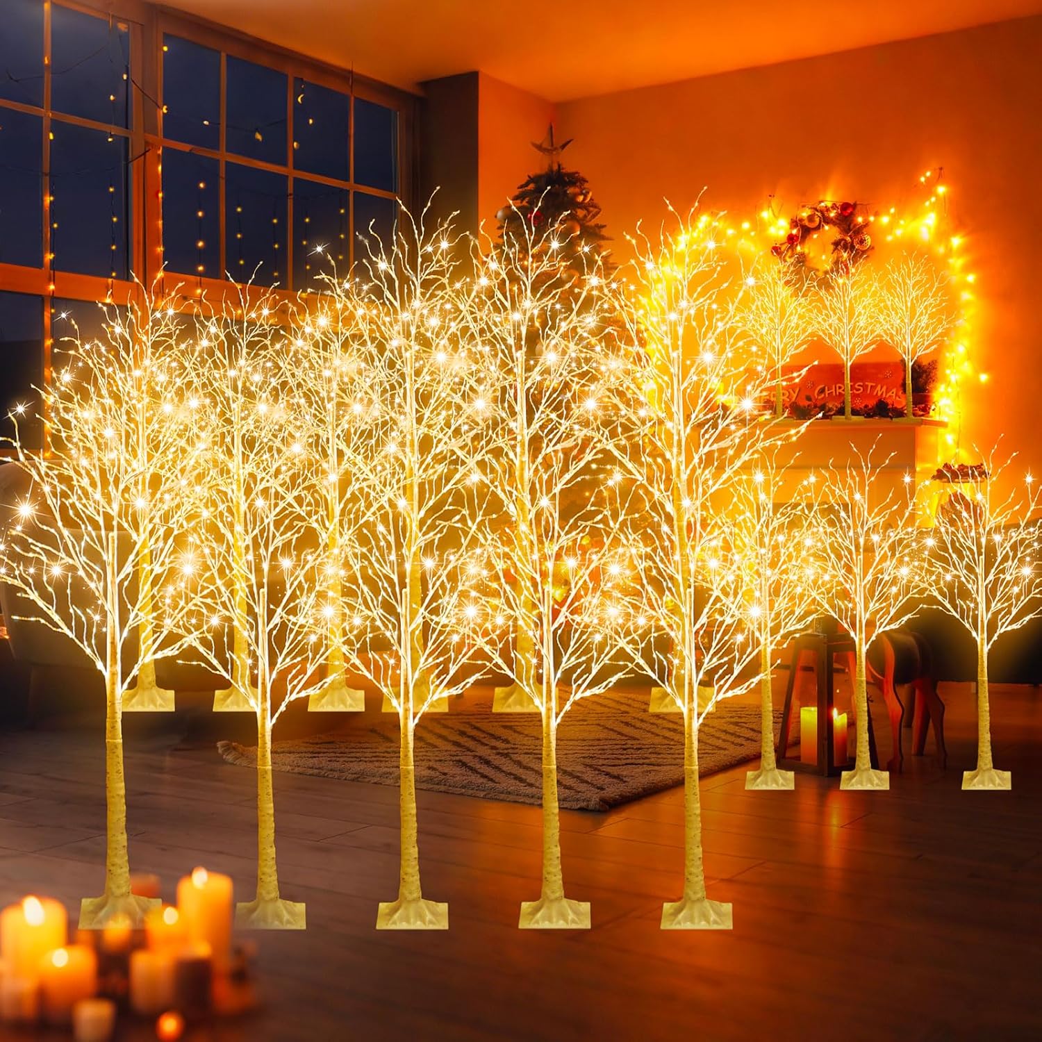 16 Pcs Lighted Birch Tree 8 Modes Christmas Artificial LED Warm White Lights Birch Tree for Indoor and Outdoor Home Decor Thanksgiving Holiday Decoration (2ft 3ft 4ft 5ft 6ft)
