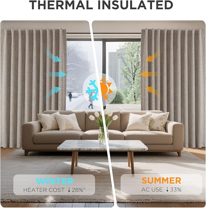 Joydeco Blackout Curtains for Bedroom - 84 Inch Long Blackout Curtains 2 Panels, 100% Light Blocking Thermal Insulated Room Darkening Curtains, Linen Textured for Living Room, Rod Pocket & Back Tabs