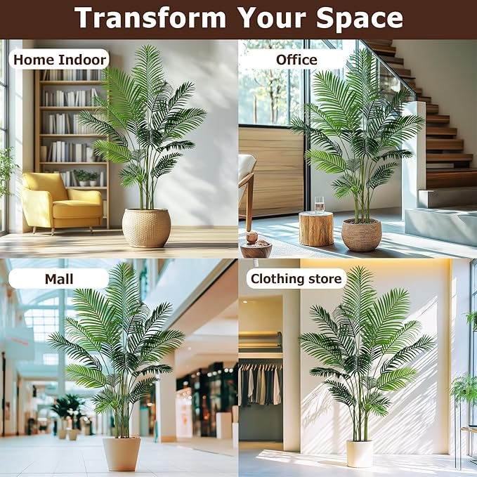 6.6FT Artificial Areca Palm Tree-Lifelike Palm Plant,Faux Tropical Areca Floor Plant Tall Faux Silk Large Artificial Plants for Indoor Home Living Room Corner Decor（No Planter）
