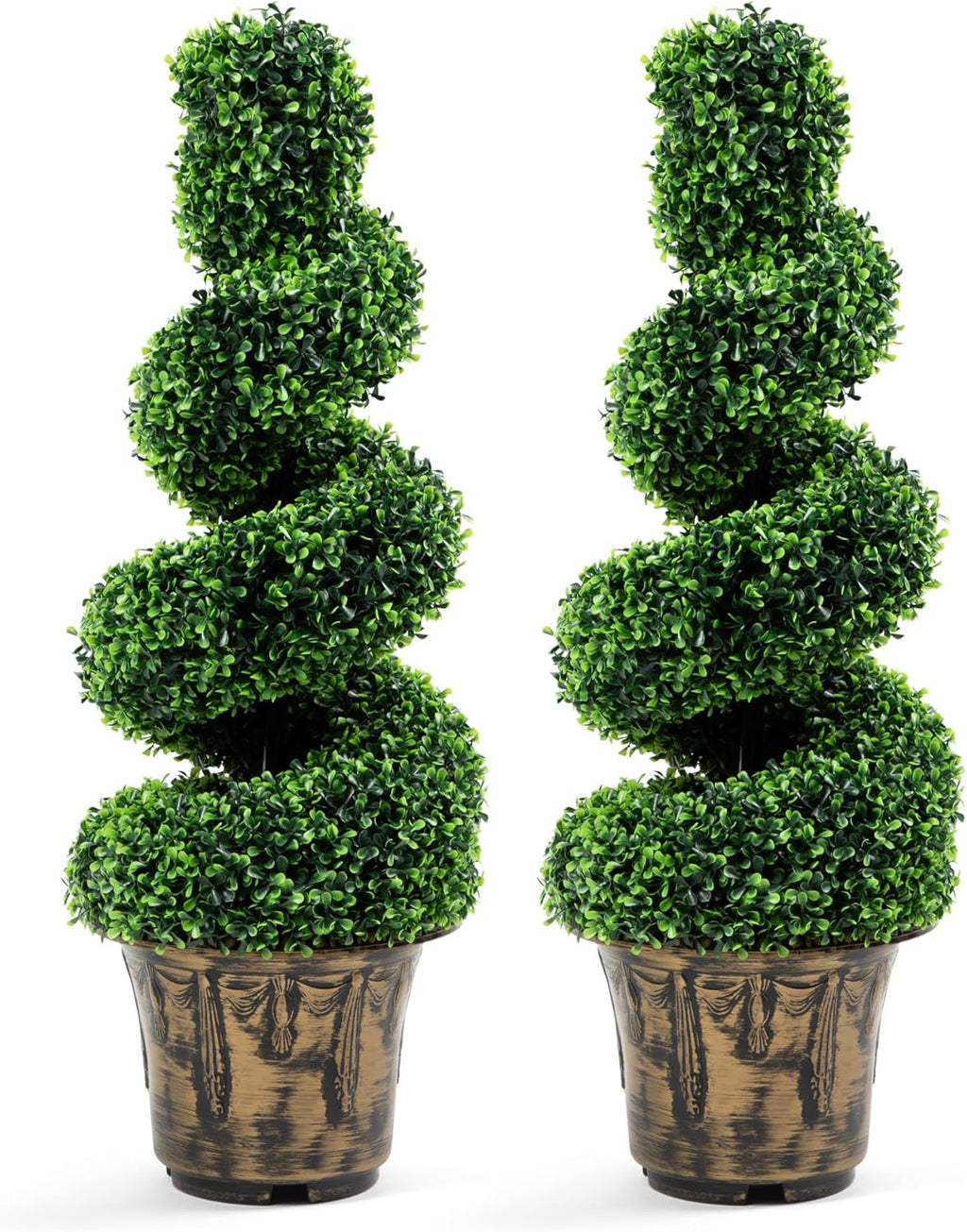 2-Pack Faux Boxwood Spiral Topiary Trees - 3ft Tall - Planter Included - Artificial Plants for Indoors or Outdoors - Realistic Dense Green Leaves with UV and Weather Protection