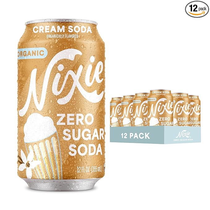 Nixie Organic Zero Sugar Soda, Cream Soda, Organic, 0 Sugar, 0 Calories, Healthy Soda Pop, Non-GMO, Caffeine Free, 12oz Cans (12 Pack)