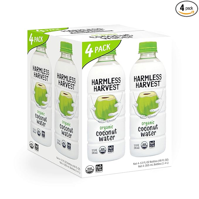 Harmless Harvest Organic Coconut Water, Original, 12 Fl Oz (Pack of 4)