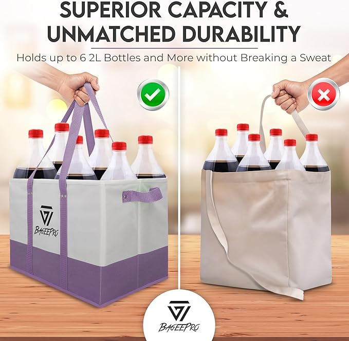 2Pack Collapsible Tote Bags | Large Reusable Grocery Bag | Heavy Duty Shopping Bag with Handles for Food and Storage