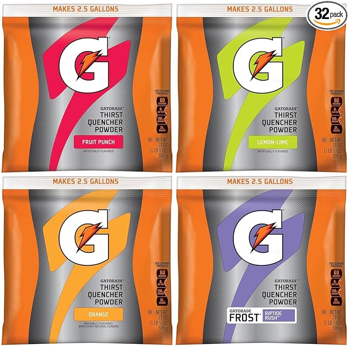 Gatorade Thirst Quencher Powder, 4 Flavor Variety Pack, 21oz Pouches (Pack of 32)