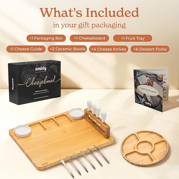 SMIRLY Charcuterie Boards Set, Large Cheese Board Set, Natural Bamboo Charcuterie Tray Cheese Platter with Accessories - Housewarming Gifts New Home, Wedding & Bridal Shower Gifts for Women, Couples