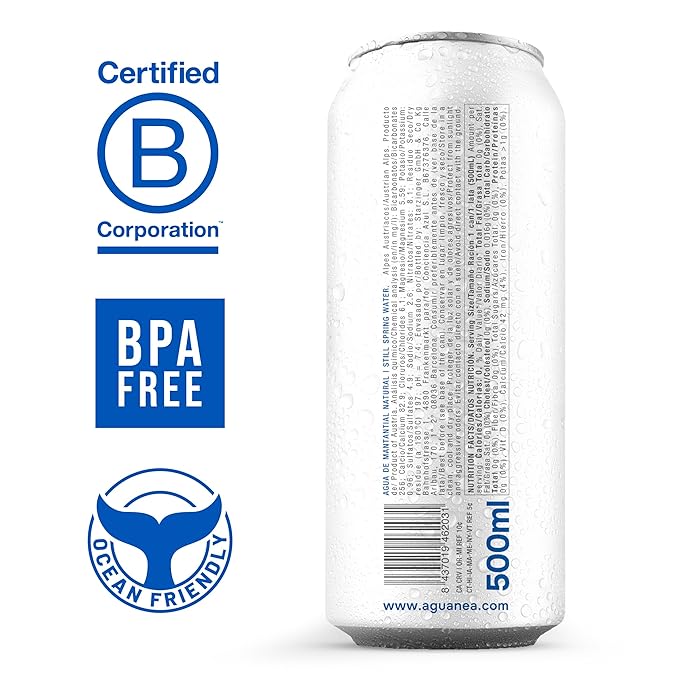NEA Canned Water – Pure Spring Water in Cans from the Austrian Alps – Natural Mineral Drinking Water – 16.9oz Can – Plastic-Free Boxed 12-Pack