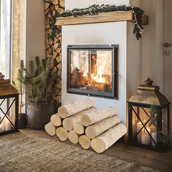 6 Pack Birch Logs for Fake Fireplace Decorative White Birch Branches Logs Unfinished Natural Wood DIY Crafts for Indoor Home Decoration Electric Fireplace Decor (3.2"-4" Dia.)