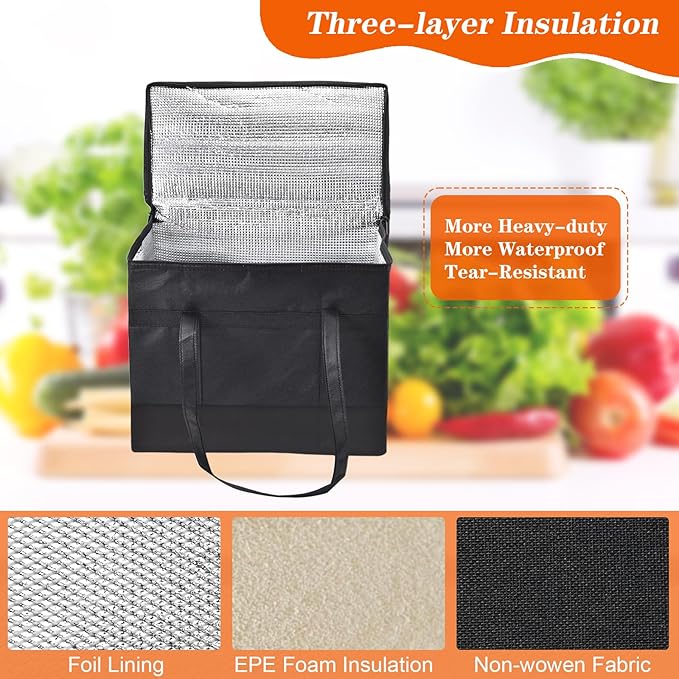 4-Pack Insulated Food Delivery Bags – 2 XXXL & 2 XL Reusable Hot & Cold Thermal Bags with Removable Base Plates – Catering, Pizza Delivery, Grocery & Travel