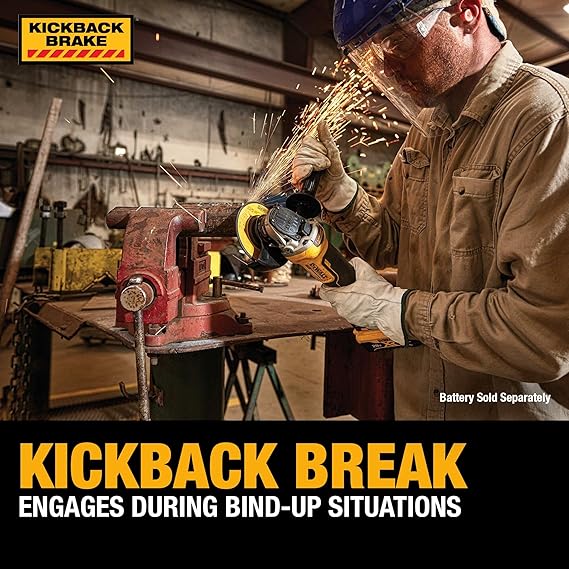 DEWALT 20V MAX* Angle Grinder Tool Cordless Brushless, 4 1/2 Inch, with Paddle Switch and Kickback Brake, Tool Only (DCG413B)