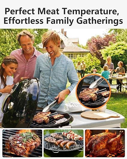 Digital Meat Cooking Thermometer with 2 Probes, Wireless Bluetooth Smart Instant Read with App Control, High-Temperature Resistant Oven Thermometer for BBQ Smoker Rotisserie, Grilling Gifts for Men