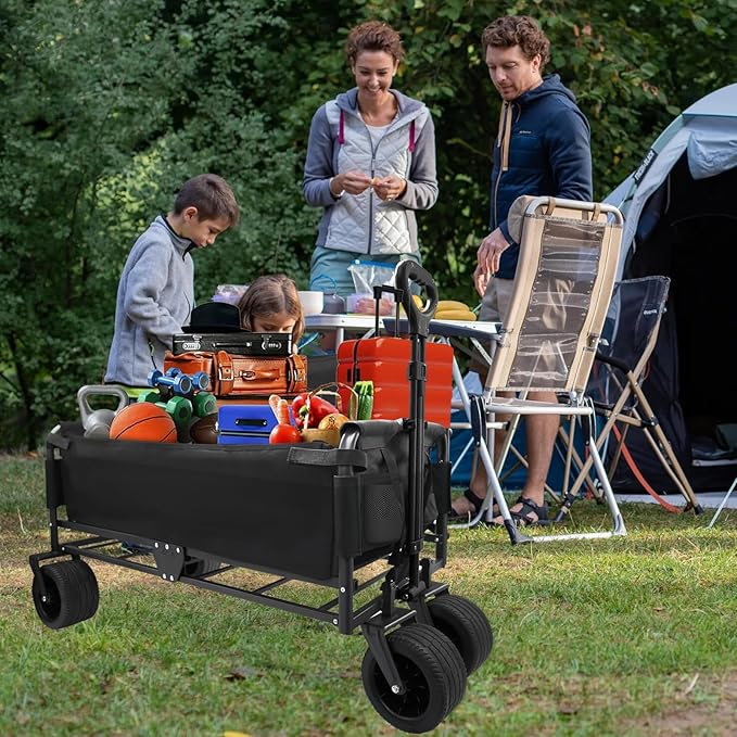 Collapsible Foldable Wagon Cart with Wheels 240L Capacity Folding Sports Wagons, 560LBS Load Large 3-in-1 Grocery Heavy Duty Carts for Sand, Beach, Camping