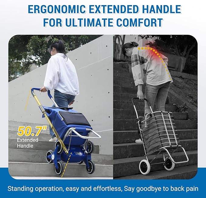 Stair Climbing Cart,Electric Shopping Carts for Groceries,Foldable Grocery Utility Trolley Cart with Wheels, Powered Collapsible Shopping Cart for Seniors, Stairs