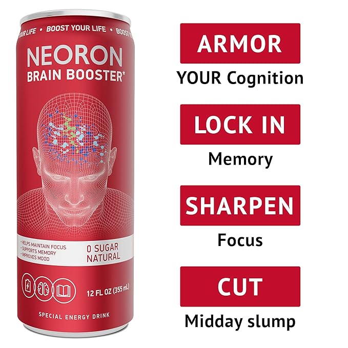 NEORON - Brain Armor, Focus & Memory Support, Sugar‐Free Nootropic Drink, Vegan (Pack of 12, Ginger Kick, Orange & Grapefruit)