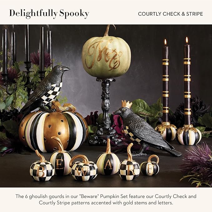 MACKENZIE-CHILDS “Beware” Resin Pumpkin Decor Set, Decorative Halloween Decor for Home Decoration, Set of 6