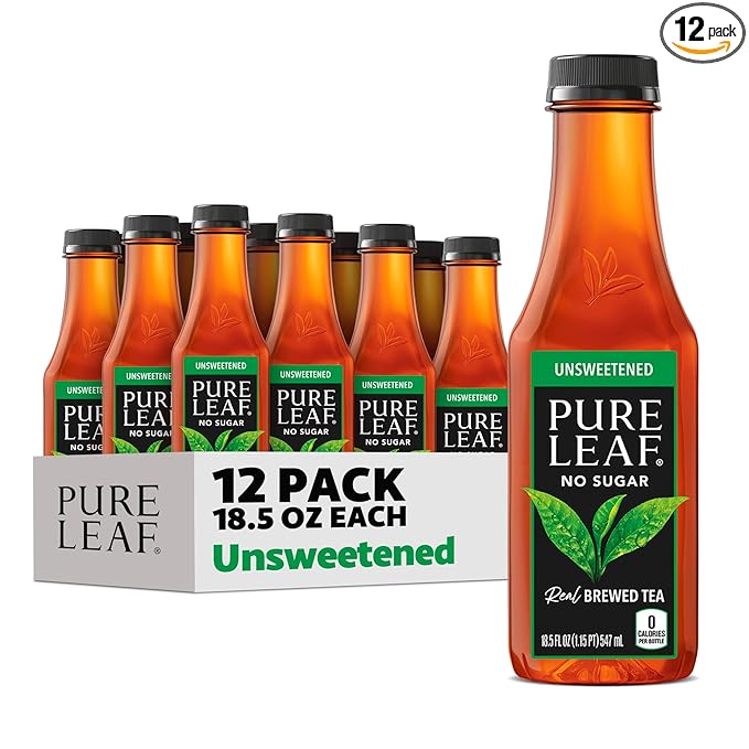 Pure Leaf Iced Tea, Unsweetened Real Brewed Tea, Zero Sugar & Zero Calories, 18.5 Fl Oz (Pack of 12)
