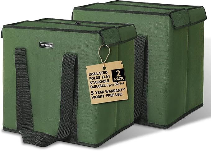 HATHOR Hot Cold Insulated Grocery Bags Reusable Stackable Collapsible Foldable Cooler Boxie Bag Shoping Totes for Groceries in Car, Frozen Food & Travel