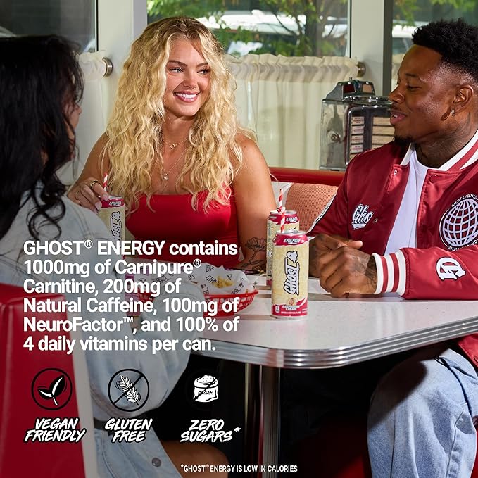 GHOST Energy Drink - 12-Pack, Raspberry Cream, 16oz Cans - Energy & Focus & No Artificial Colors - 200mg of Natural Caffeine, L-Carnitine & Taurine - Gluten-Free & Vegan