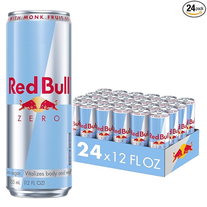 Red Bull Zero Energy Drink with 114mg Caffeine plus Taurine & B Vitamins, Zero Sugar, 12 Fl Oz, Pack of 24 Cans