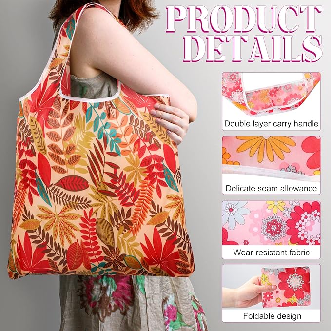 Eccliy 24 Pieces Reusable Grocery Bags Polyester Shopping Bags for Groceries Multi Colors Reusable Foldable Shopping Tote(Flower Style)