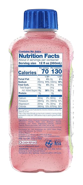 Electrolit, Electrolyte Beverage, Strawberry-Kiwi, 21 Fl Oz bottle (Pack of 12)