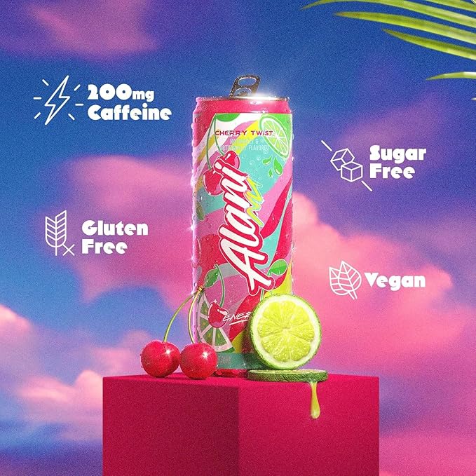 Alani Nu CHERRY TWIST Ice Sugar Free, Low Calorie Energy Drinks | 200mg Caffeine | Antioxidants | Biotin, B Vitamins | Zero Sugar | 15 Calories or Less | 12 Oz Cans | 24 Count