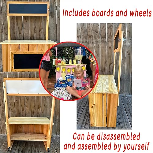 Children'S Lemonade Stand Assembled And Detachable Wooden Children'S Grocery Store Children'S Pretend Sales Stand With Storage Shelves & Wheels Market Stand Play Store