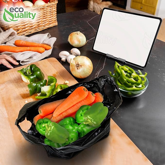 EcoQuality Plastic Black T-Shirt Bags 6000ct, 1/10 Shopping Bags, Grocery Bags, Poly Bags, Multi-Use, Small Size, Reusable Carry Out Bags (8x4x16 in.) (13 Micron)