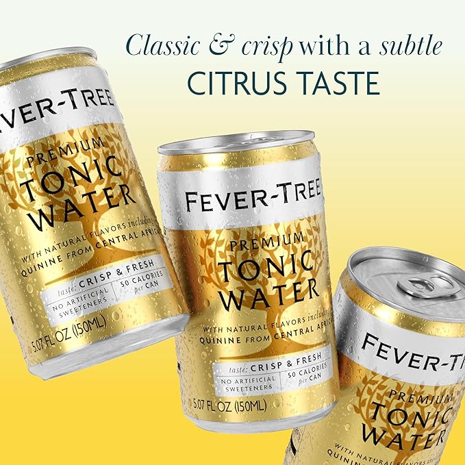 Fever-Tree Tonic Water - Premium Quality Mixer - Refreshing Beverage for Cocktails & Mocktails. Naturally Sourced Ingredients, No Artificial Sweeteners or Colors - 5.1 Fl Oz Cans - Pack of 24