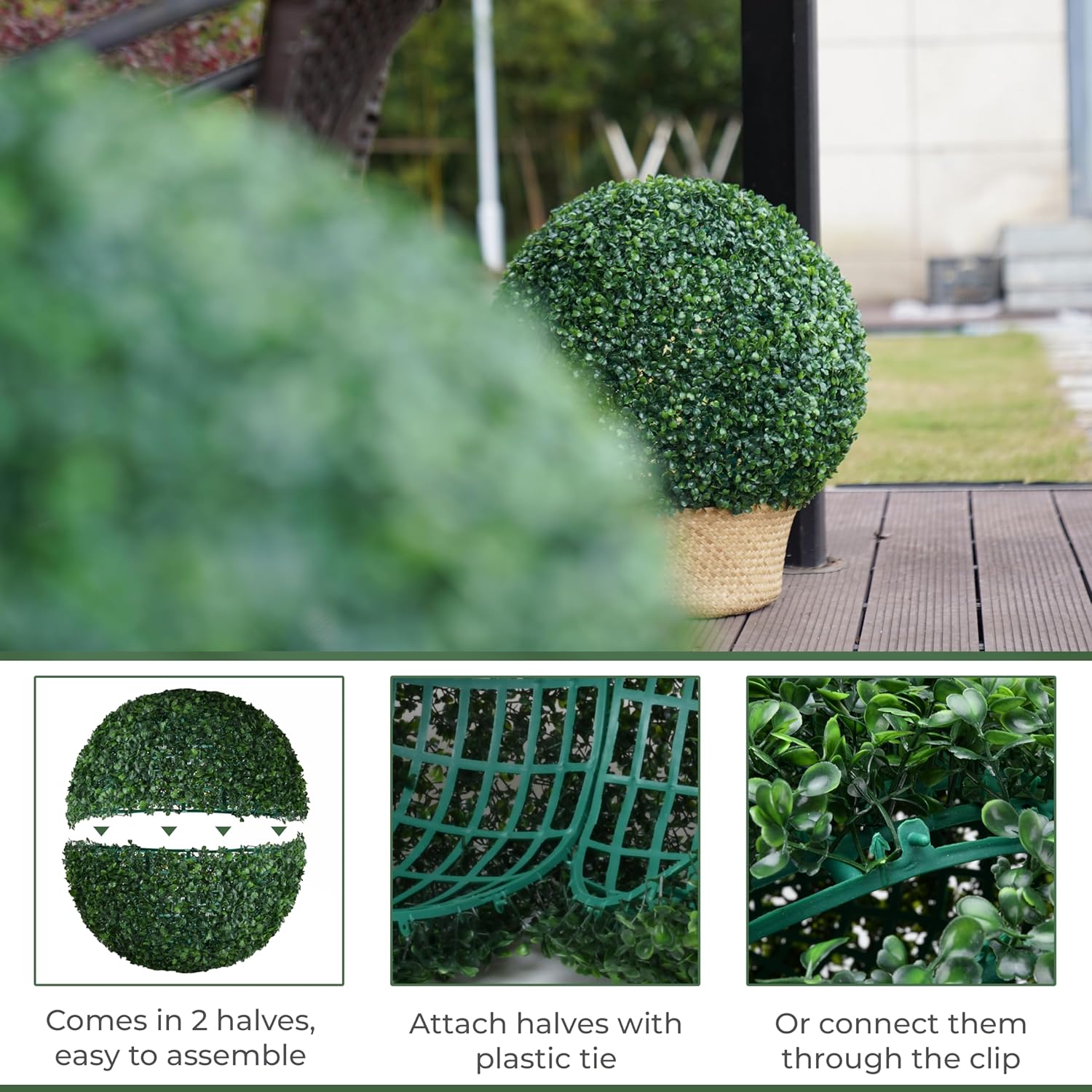 Faux Topiary Boxwood Plant – 2 Pieces 21 Inch Artificial Boxwood Topiary Plant Balls for Indoor & Outdoor Decorations, UV Resistant Decorative Boxwood Garden Spheres (Assembly Required)