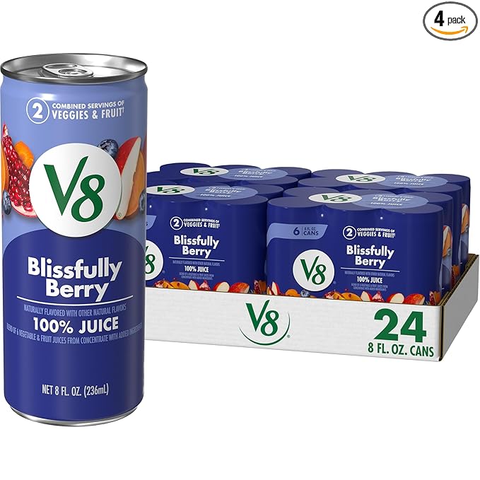 V8 Blissfully Berry 100% Fruit and Vegetable Juice, 8 fl oz Can (24 Pack)