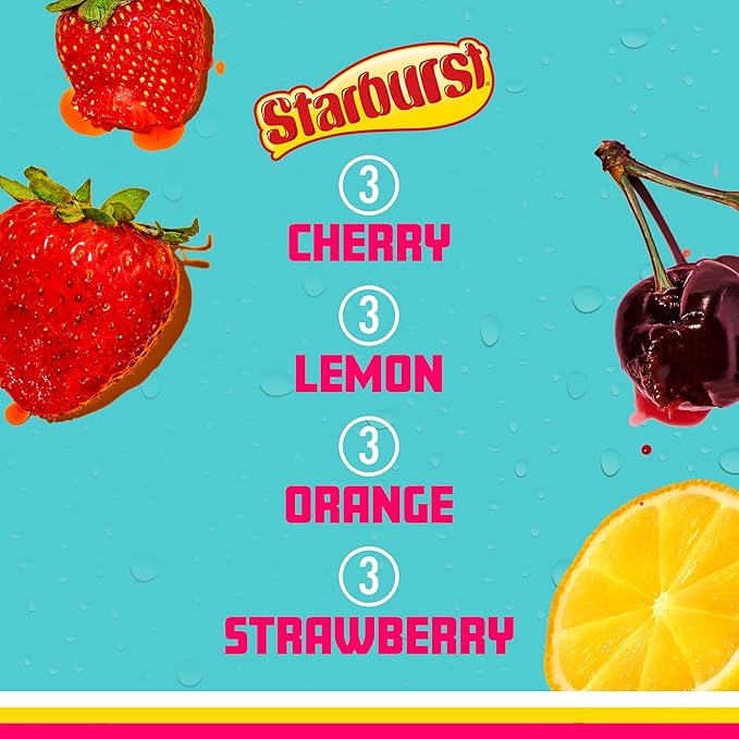 Sparkling Ice STARBURST Variety Pack, Zero Sugar Flavored Sparkling Water, with Vitamins and Antioxidants, Low Calorie Beverage, 17 fl oz, 12 count (Cherry, Strawberry, Lemon, Orange)