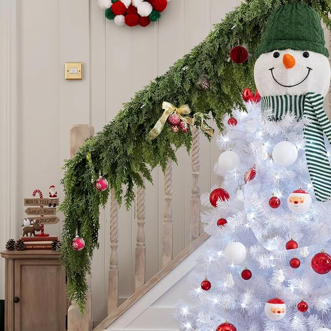 2PCS 9FT Christmas Cedar Garland with 240 Pine Tips, Realistic Faux Garland Artificial Greenery for Fireplace, Table, Mantle, Wall, Indoor, Outdoor Winter Holiday Home Decorations