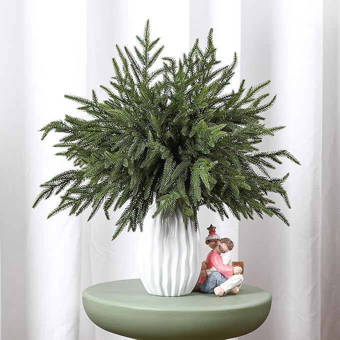 Alupssuc 18 Inch Norfolk Pine Stems, 24 Pcs Real Touch Norfolk Pine Branch, Christmas Greenery Stems for Vase DIY/Garland Making/Table Decoration, Xmas Decor for Indoor, Outdoor & Home